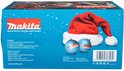 Achterkant Makita Adventskalender 2025 met inhoud en kerstdecoratie