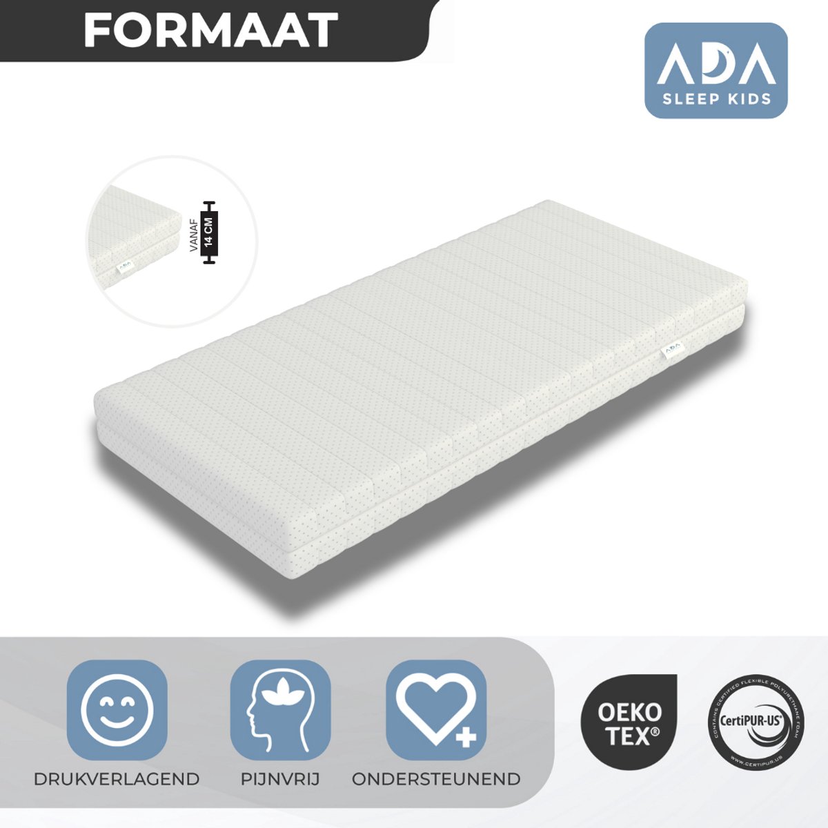 Ada Sleep Kids Matras 60x120 cm ledikant - 10 cm - Koudschuim - Afritsbaar - Wasbare hoes - Hypoallergeen – foto 4