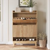 Tribesigns Schoenenkast – Schoenenrek met 2 Opklapbare Lades – 80x24x115cm - Verborgen Schoenenopbergruimte met Open Plank – Hout - Bruin