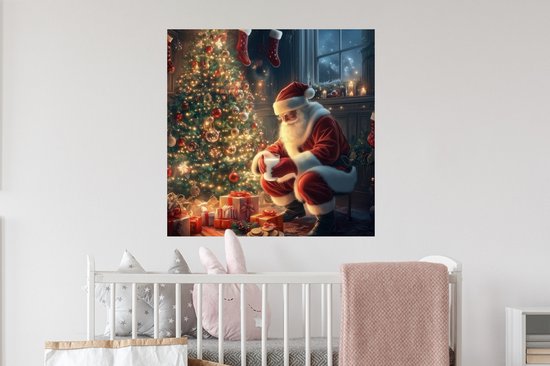 Muurstickers - Sticker Folie - Kerstman - Haard - Donker - 50x50 cm - Plakfolie - Muurstickers Kinderkamer - Zelfklevend Behang - Zelfklevend behangpapier - Stickerfolie