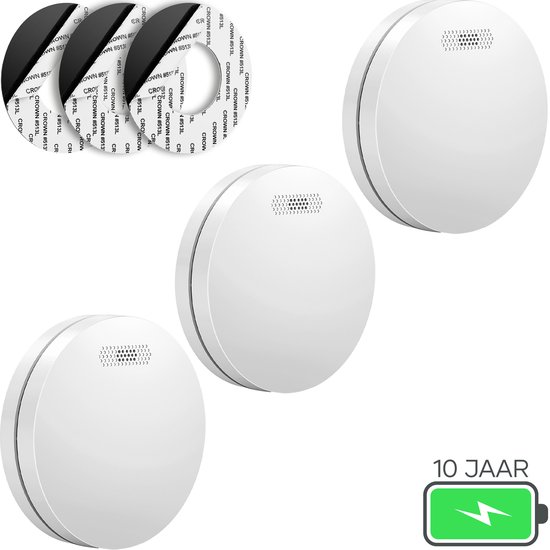 SAVS SM11 Rookmelder 3-pack - 10 jaar batterij - Rookmelders met extra dun design - Geen LED lampje - Montage zonder boren - Voldoet aan Europese norm - Brandalarm