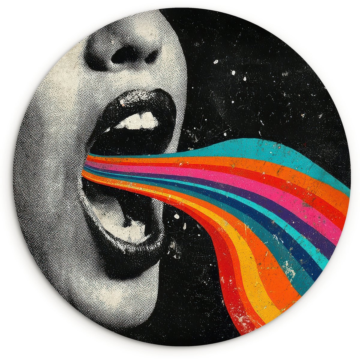 WallCircle Wandcirkel 140x140 cm - Muurcirkel Mond - Golven - Regenboog - Muurdecoratie woonkamer - Wanddecoratie slaapkamer - Kamer decoratie accessoires - Ronde schilderijen