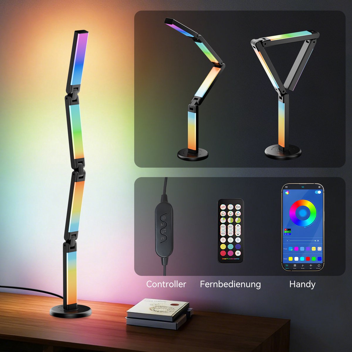 RAYOFI LED Bureaulamp met sfeerverlichting - Muzieksynchronisatie en 16 miljoen DIY-kleuren - opvouwbare lamp met dimfunctie en timer - moderne LED-verlichting voor bureaus en gamingruimtes