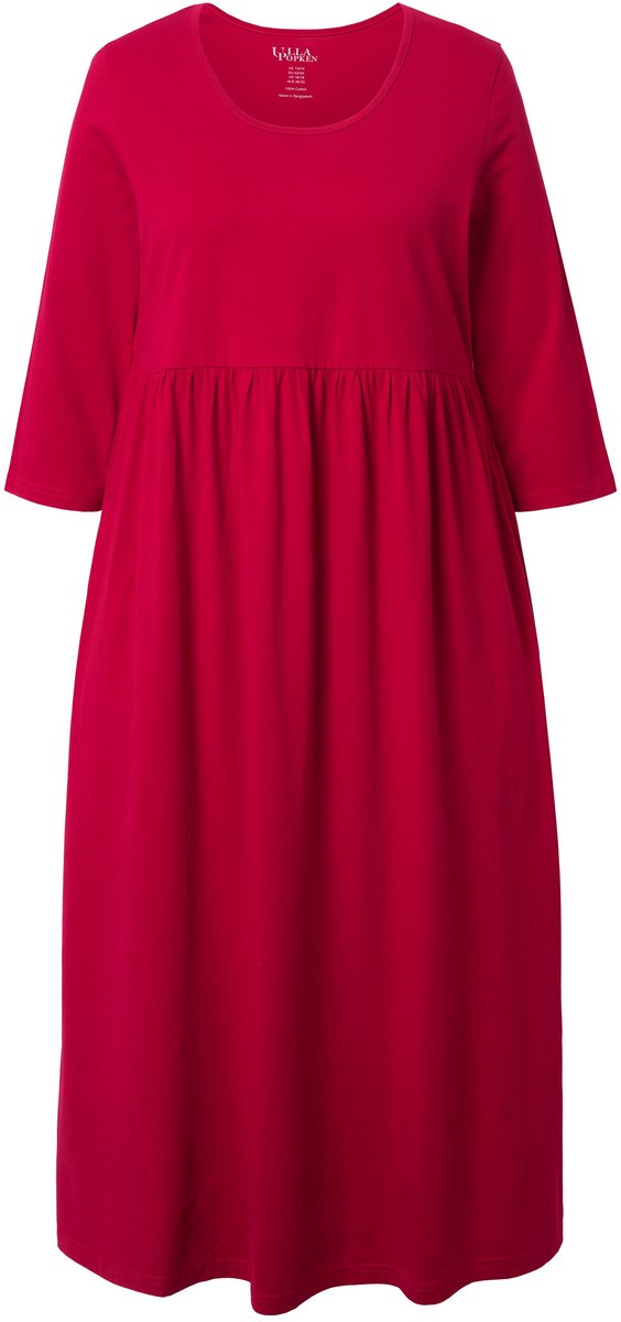 Ulla Popken - Dames - Maxi jurk van jersey A-lijn ronde hals 3/4-mouwen zakken - Robijnrood - Maat 54+
