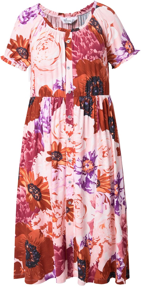 MIAMODA - Dames - Jersey midi-jurk A-lijn all-over print carmenhals - Rood - Maat 54