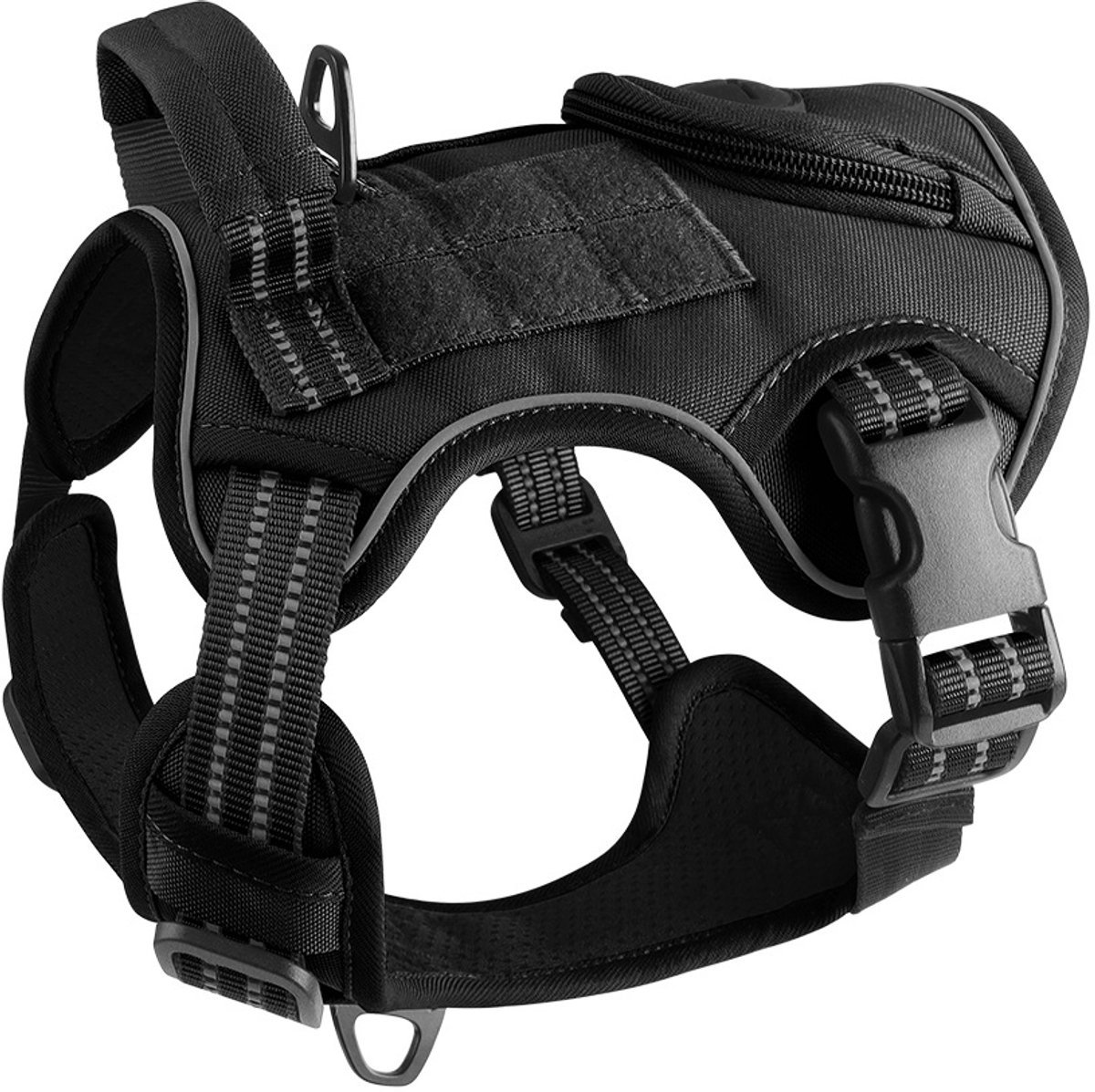 Gloovon® - Hondentuig - Hondenharnas - Tactical Honden Tuigje - Anti-Trek Harnas - Middel en Grote Hond - Zwart - L