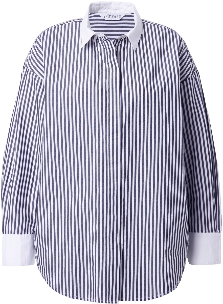 Studio Untold - Dames - Overhemdblouse oversized strepen - Zwart - Maat 46+