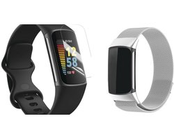 Strap-it Luxe Milanese band + Screenprotector - Geschikt voor Fitbit Charge 6 - RVS Milanees band voor Charge 6 activity tracker - RVS Stalen band - Magnetische sluiting - (Zilver)