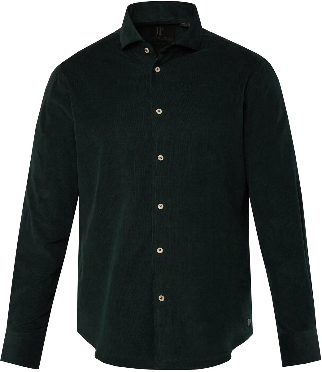 JP 1880 - Heren - Corduroy overhemd haaienkraag Modern Fit - Donkergroen - Maat 7XL