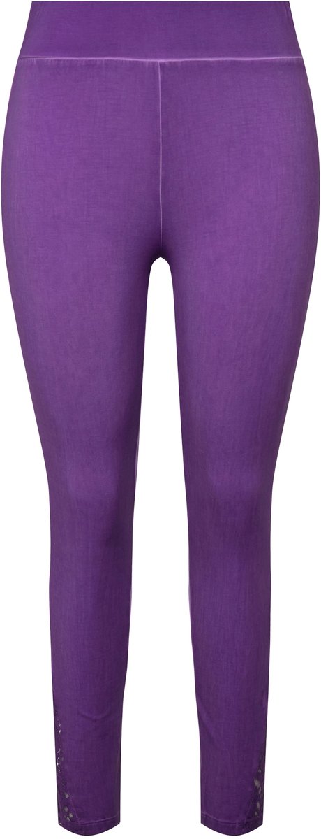 MIAMODA - Dames - Legging tight fit cold dyed kant bij de zoom - Violet - Maat 44