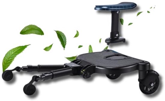 Donened - Buggyboard met zitting, zwart Kiddy Board voetenplank, universeel staande plank voor alle kinderwagens, 360° tweezitter design, kinderwagen accessoires, voor kinderen van 3 tot 7 jaar, tot