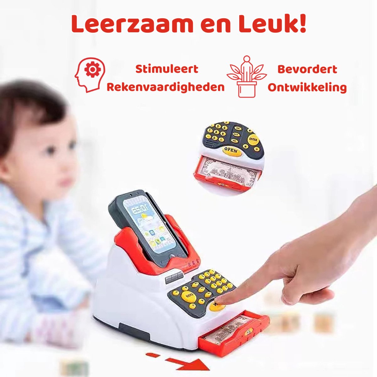 Luumuu® Kassa Speelgoed - Speelkassa - Scanner - Speelgoedkassa Kinderen - Winkeltje - Supermarkt - Speelgeld - Winkelmandje - Biljetten - Accessoires - Speelwinkel — afbeelding 5