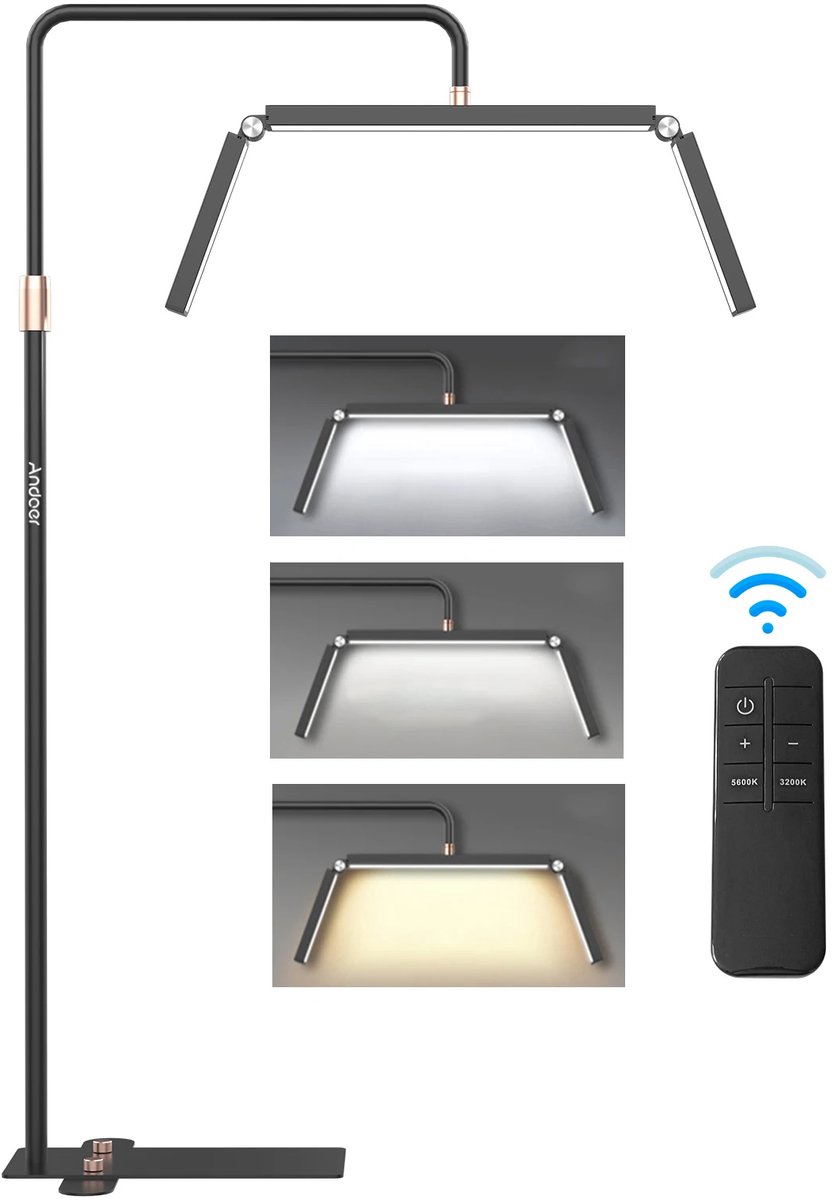 Fubzz LED Beauty Lamp - Professionele Make-Up Lamp - Dimbaar 40W - Verstelbaar 125–180 cm - Met Telefoonhouder & Afstandsbediening - Zwart