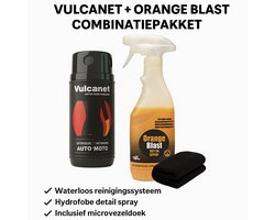 Vulcanet + Orange Blast Auto- en Motor verzorgingsset – Waterloos Reinigingssysteem & Hydrofobe Detail Spray – Inclusief Microvezeldoek – Auto & Motor Onderhoud – Hoogglans & Lakbescherming