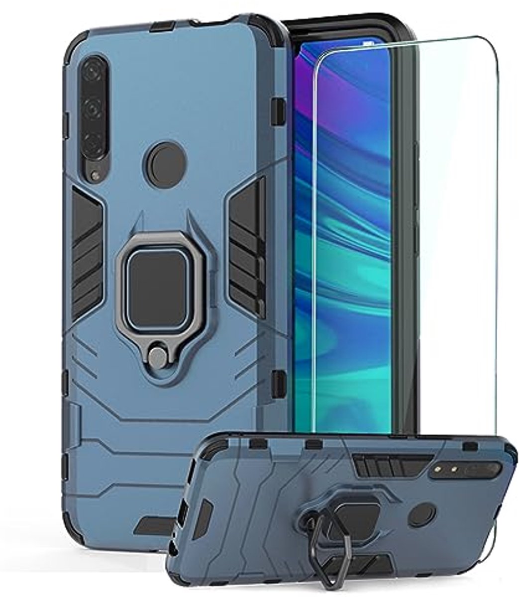 Hoesje voor Huawei Honor 9X met Ringhouder en Gehard Glas - Navy