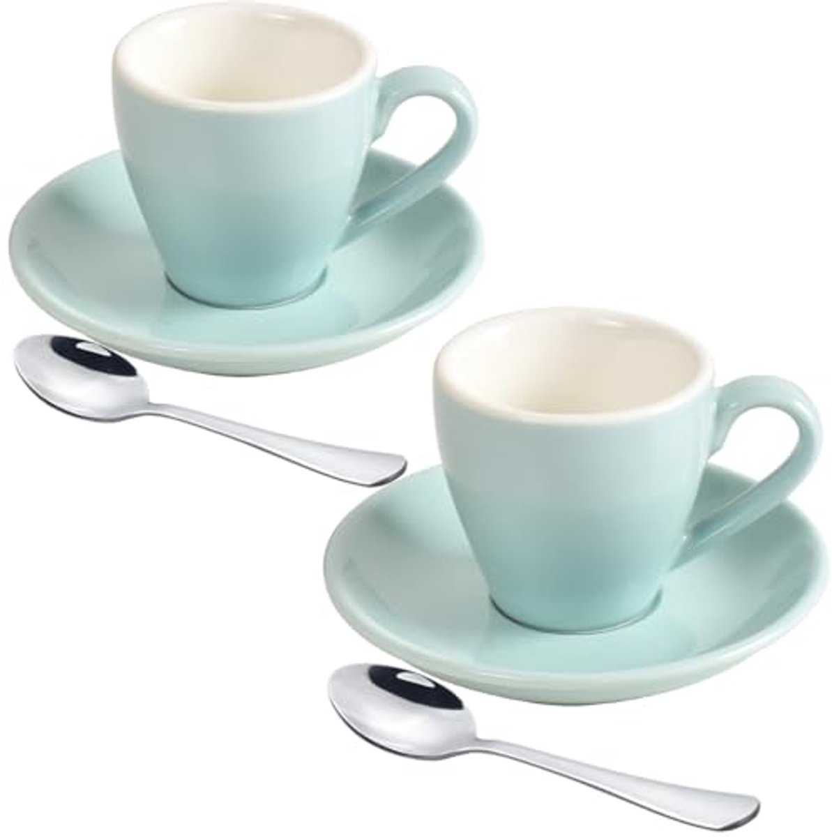 Porseleinen espressokop met schotel en mini-lepels - 80ml, set van 2, blauw