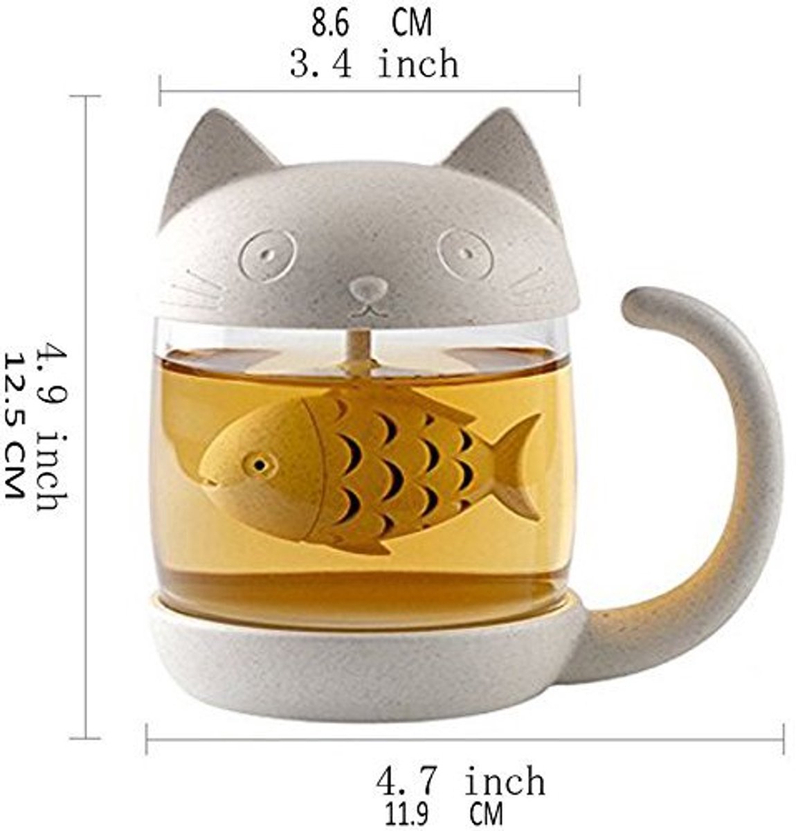 Glazen theebeker met vis thee infuser en zeef, 250 ml — cadeau in Kookcadeaus - foto 2