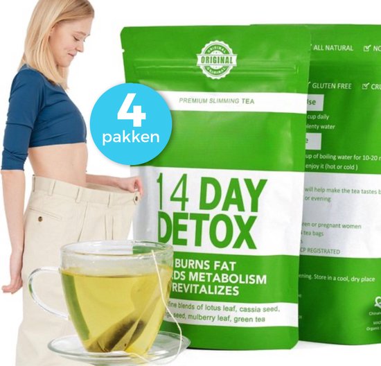 4-pack - Afslankthee - afvallen met afslank thee - vet verbranden - detox - teatox | verhoogt vetverbranding | onderdrukt eetlust |