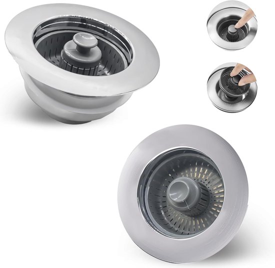 Wastafelstop Pop Up, Mikqky 2 stuks afvoerstoppen Wastafel, stop, met anti -clog-zeef voor wastafel, keuken, 34-40 mm (zilver