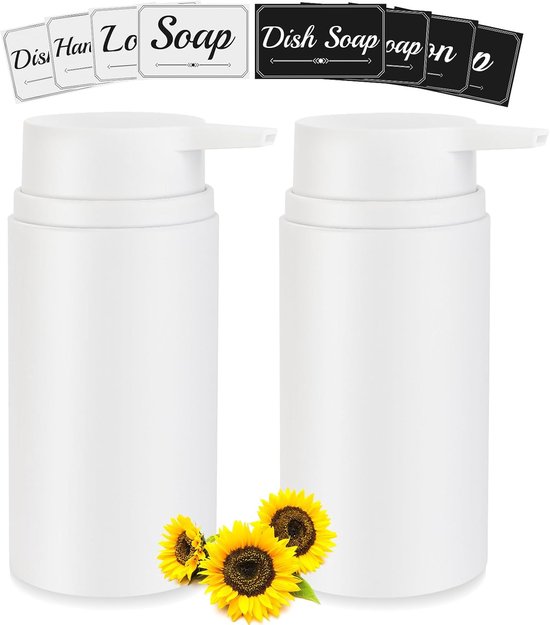 Set de 2 distributeurs de savon en plastique (480 ml) - Distributeur Witte rechargeable - Pour savon pour les mains, lotion et liquide vaisselle - Cuisine, salle de bain, Douche - Pompe incluse pour lavabo et plan de travail