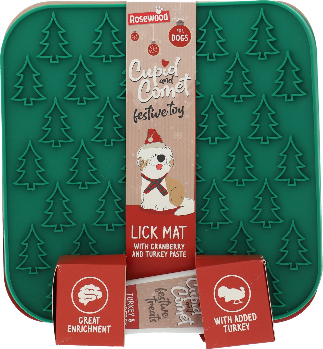 Rosewood Cupid&Comet – Likmat met Kalkoen & Cranberrypasta – Kerstboom Vorm – Mentale Stimulatie & Traktatie – Voor Honden