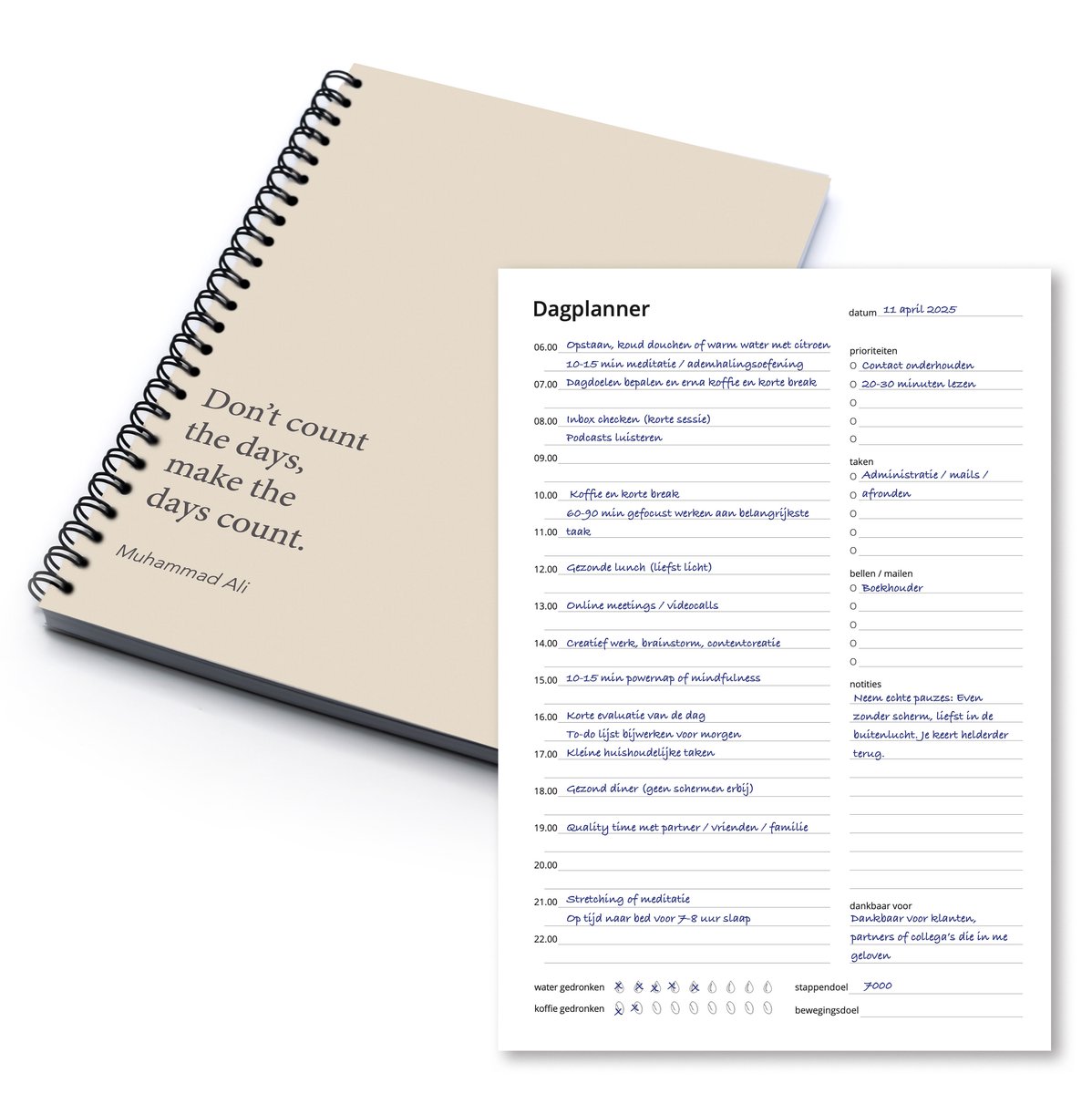 Week- & Dagplanner Beige – 48 Pagina’s – Mindset – Planner voor Focus & Productiviteit – A5 Formaat