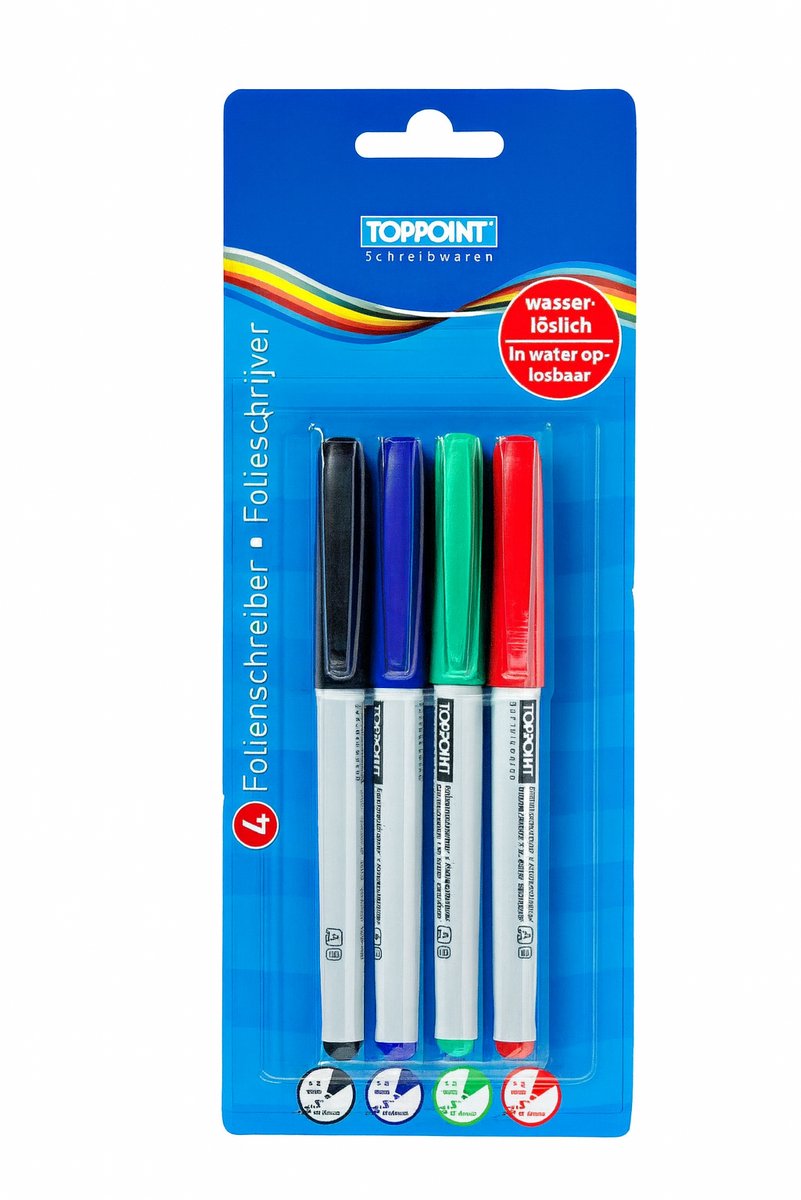 Stylex - Folierschrijver Set - 4 Kleuren - Wateroplosbaar - Punt B - Breed