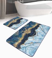 De Groen Home NATURA Badmat & WC Mat Set Antislip 2 Stuks - 60x100 & 50x60 cm - Marmer patroon -