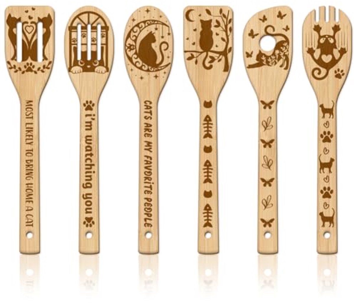 6-delige Bamboe Kookgerei Set met Houten Kooklepels en Spatels