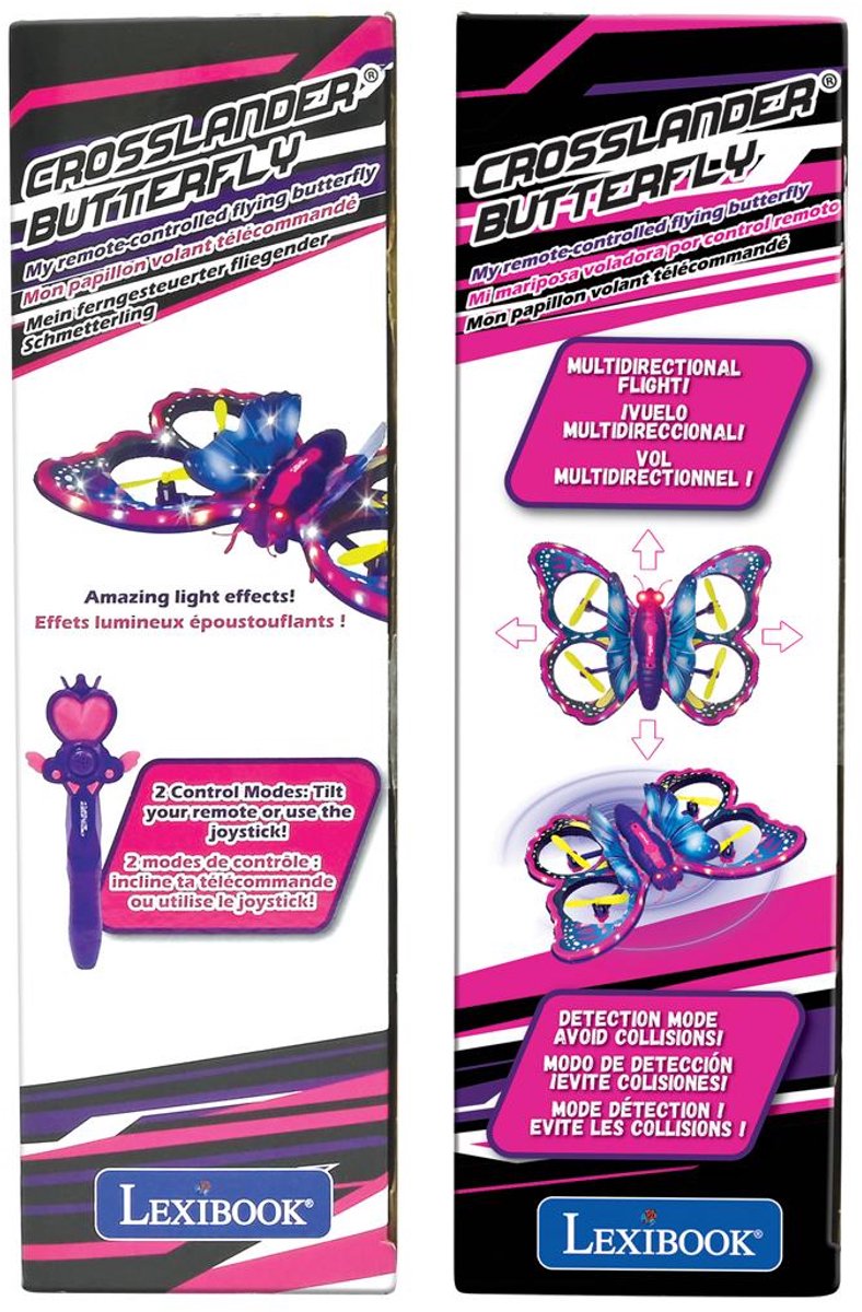 CROSSLANDER BUTTERFLY, a op afstand bestuurbare vliegende vlinder met gesture-controlled remote voor a playful flying experience, featuring illuminated wings.