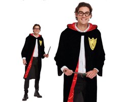 Henbrandt - VOLWASSENEN HEREN & DAMES Harry Potter - Tovenaarskostuum - Kostuum bestaande uit: Lang Zwart Gewaad met Rode binnen voering - Carnavalskleding - Verkleedkleding - Man & Vrouw - Maat: ONE SIZE FITTS ALL