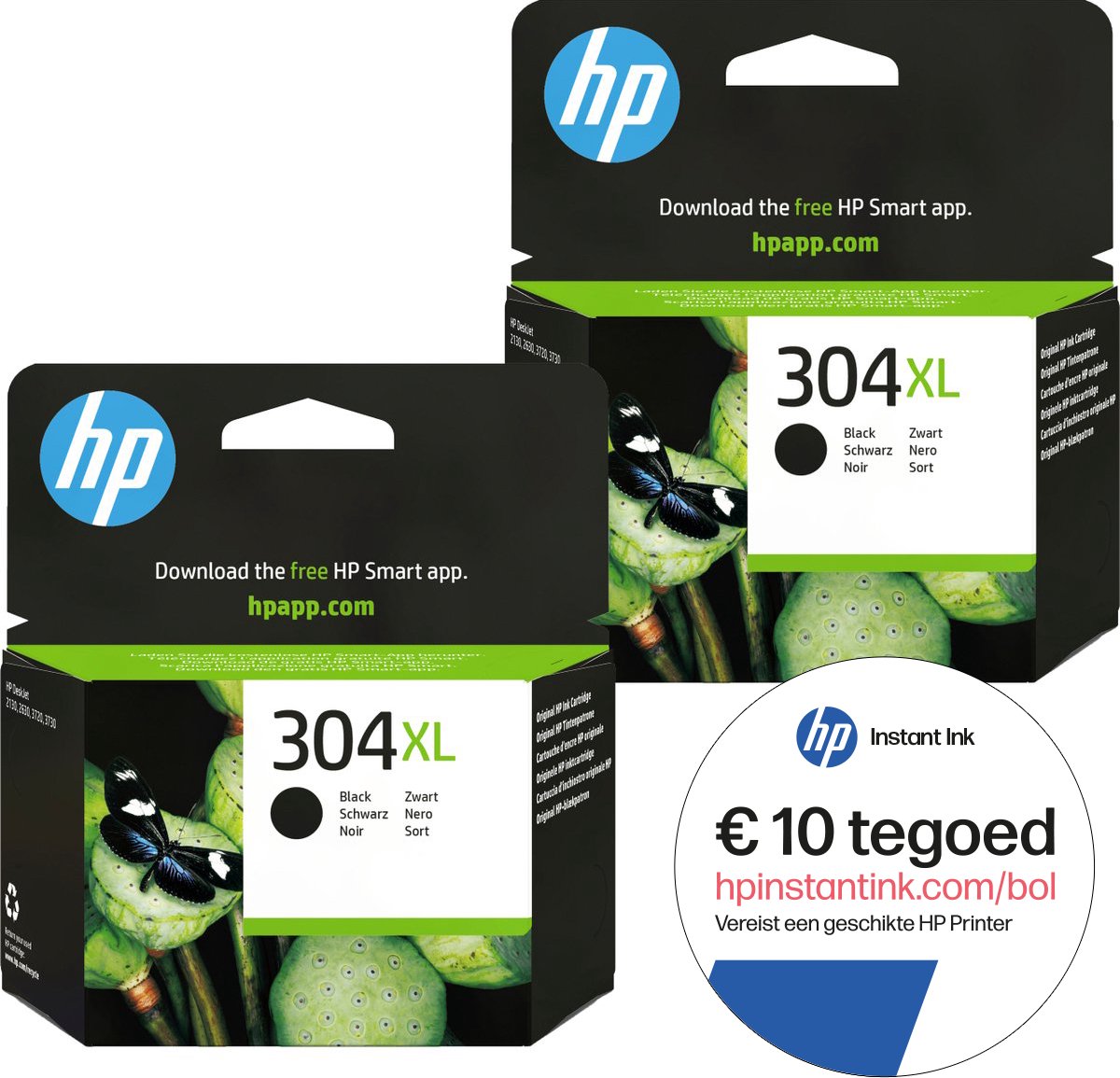HP 304 - 2x Inktcartridge 304XL Zwart + Instant Ink tegoed