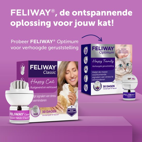 Dozen van Feliway Classic 'Happy Cat' en Feliway Optimum 'Happy Family'. Twee diffusers en twee navullingen.