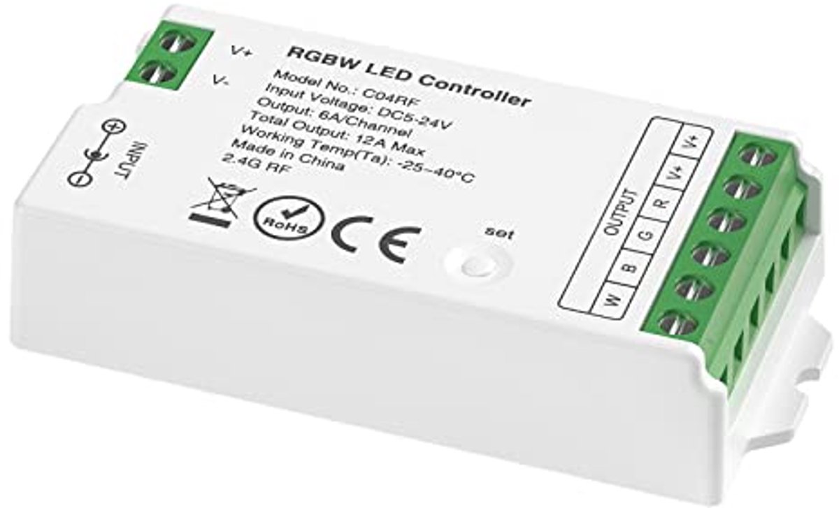 RGBW LED-controller met 2.4 GHz afstandsbediening - Instelbare helderheid en compatibel met 5050 LED-strips