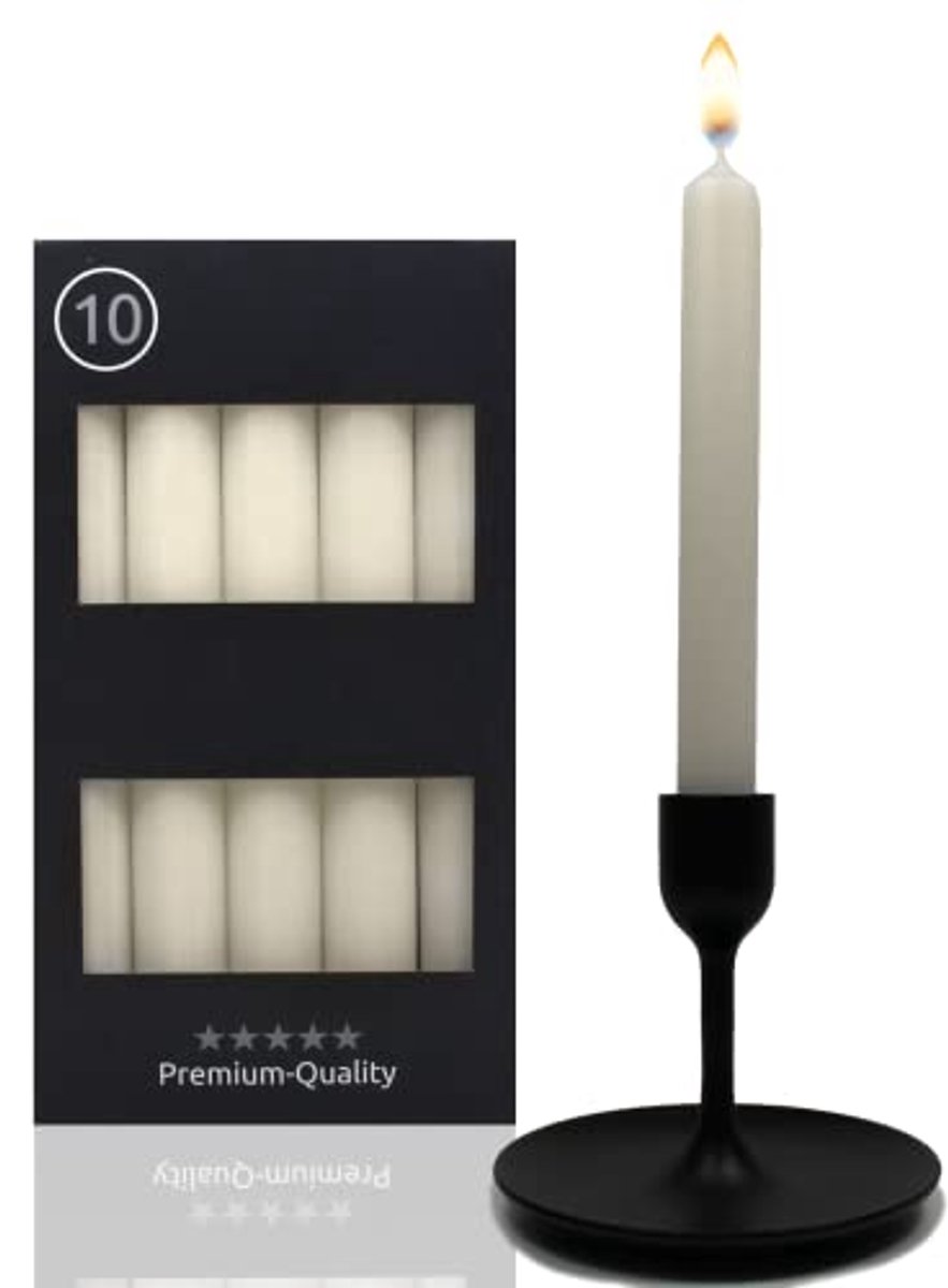 Set van 10 beige tafelkaarsen 18,5 cm - Spitse kaarsen met 7,5 uur brandduur voor kandelaa