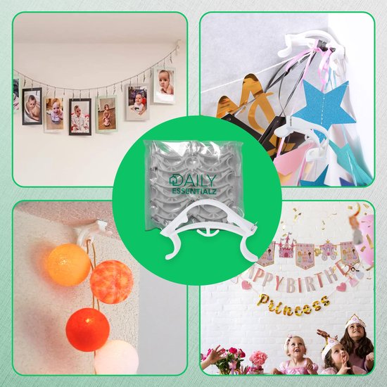 Pinces à guirlandes Daily Essentialz pour Guirlandes et drapeaux suspendues - Pince à guirlande - Crochets à guirlande - Décorations d'anniversaire - 10 pièces