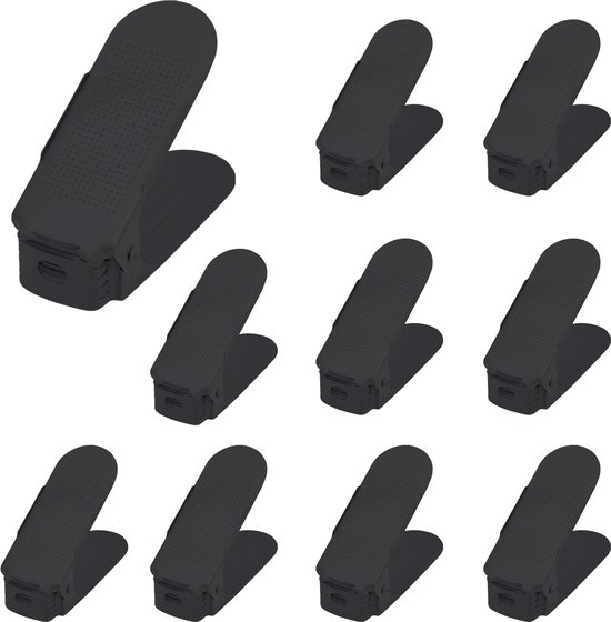 Set de 10 Étagères à chaussures réglables, range-chaussures, supports à chaussures, organisateurs de chaussures, 3 hauteurs réglables, antidérapants, Zwart