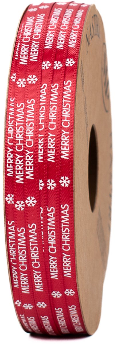 Kerstlint - Rood met witte opdruk "Merry Christmas" - 4 mm breed 1 25 meter lang - Smal decoratief lint