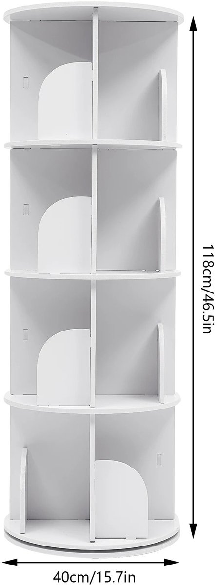 Vécarti - Boekenkast - Wit - 4-laags - 360° draaiend displayrek - Boekenplank - 40cmx118cm