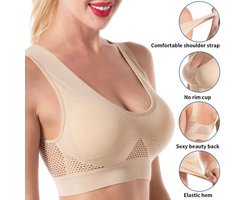 Ademende Sport BH - maat XL - Sportbeha - Draadloos - Elstisch - Onzichtbaar - Strapless Bra - Beige - LOUZIR