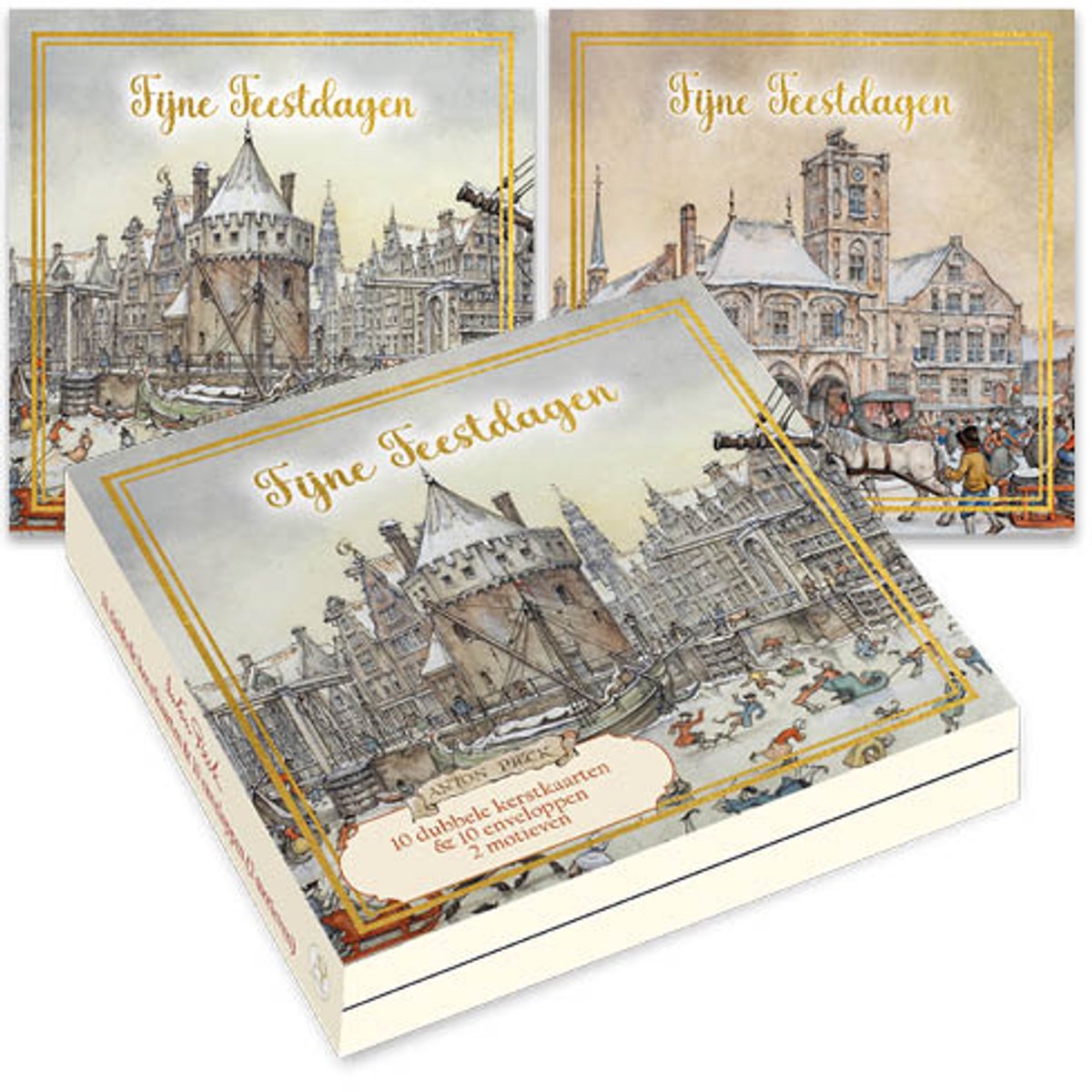 Anton Pieck kerstkaartenmapje - Winterse stadsgezichten