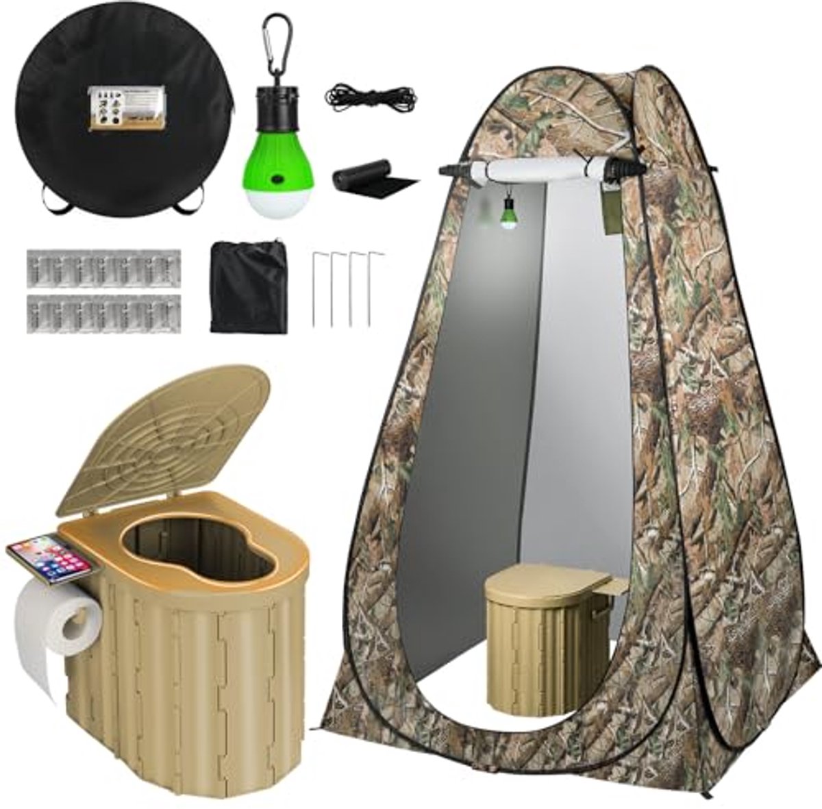 Draagbaar Toilet met Tent en LED-Verlichting voor Kamperen en Outdoor Activiteiten