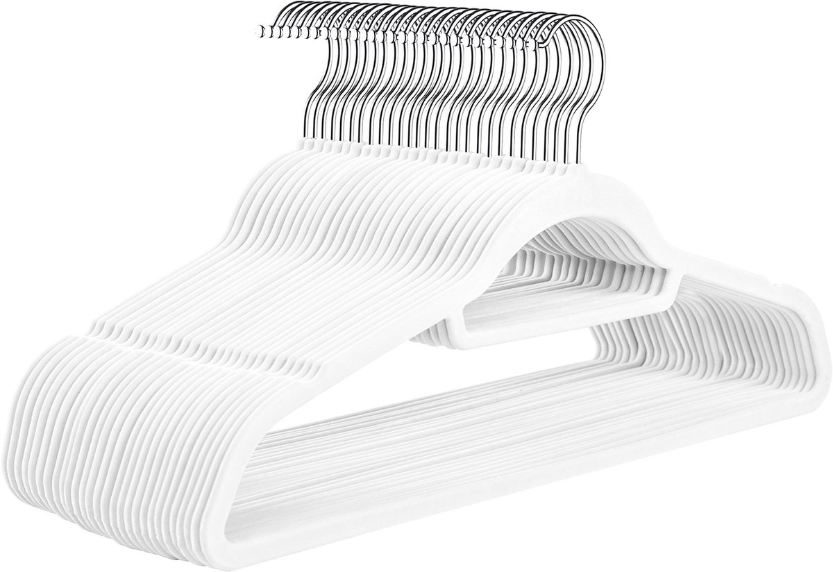 EXCITAT 30-pack - Antisliphangers - Kleine haken - Draaibare haken - 0,6 cm dik - Ruimtebesparend - 43,5 cm lang - Wit