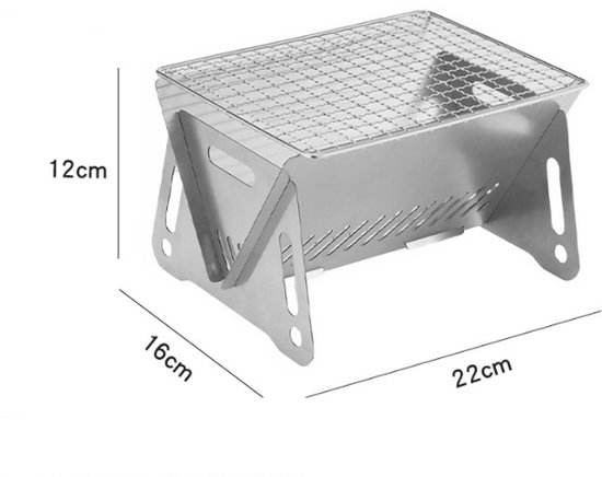BBQ Grill - Tafel Barbecue - Houtskoolbarbecues - Mini Houtskool Smoker - Opvouwbaar Houtskool Barbecue - Draagbaar BBQ - Draagbare Camping Grill - 22cm x16x12cm - RVS - met handige draagtas - Ideaal voor Camping of Vakantie van Pericles — afbeelding 2
