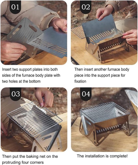 BBQ Grill - Tafel Barbecue - Houtskoolbarbecues - Mini Houtskool Smoker - Opvouwbaar Houtskool Barbecue - Draagbaar BBQ - Draagbare Camping Grill - 22cm x16x12cm - RVS - met handige draagtas - Ideaal voor Camping of Vakantie van Pericles — afbeelding 4