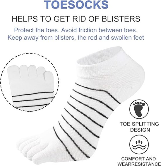 5 paar - Teensokken - Toe socks - Yoga sokken - katoenen teensokken voor dames - Runner teensokken - Runner Teensokken - Gladde teennaad - Katoen - Comfortabele Sokken - sportsokken - losse teensokken - ademende sportsokken - wit