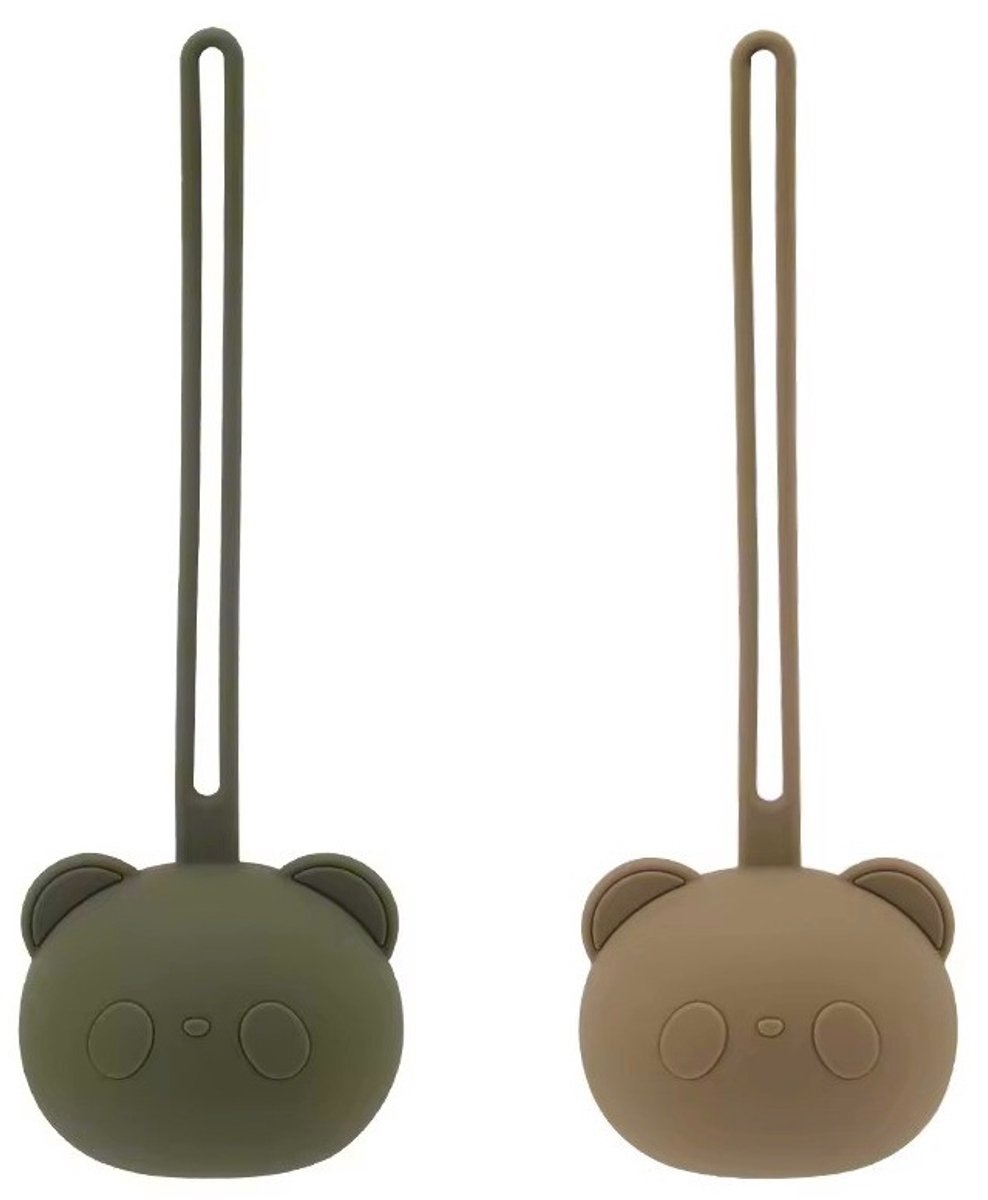 Image of 2 Stuks - Siliconen Speenhouder Beervorm - Groen en Bruin - Fopspeen accessoires