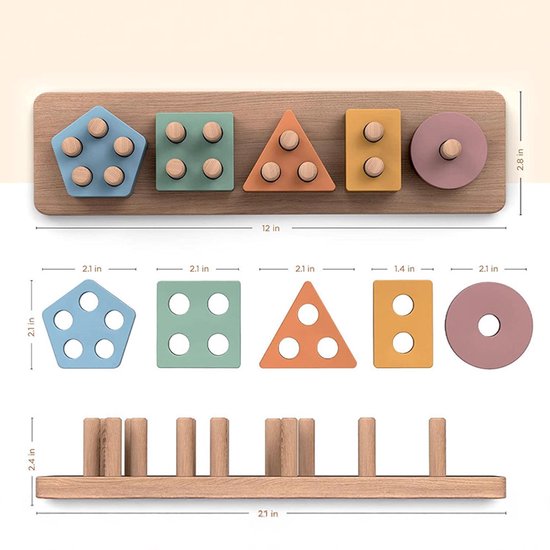 Jouets en bois à empiler - speelgoed éducatifs pour tout-petits - Montessori - Apprentissage des formes et des couleurs - 3 ans - 4 ans - Blocs à empiler