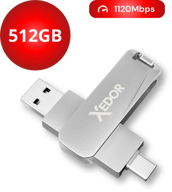 Xedor® Base - USB Stick - 512 GB - 1120Mbps - USB C en A - iPhone en Android