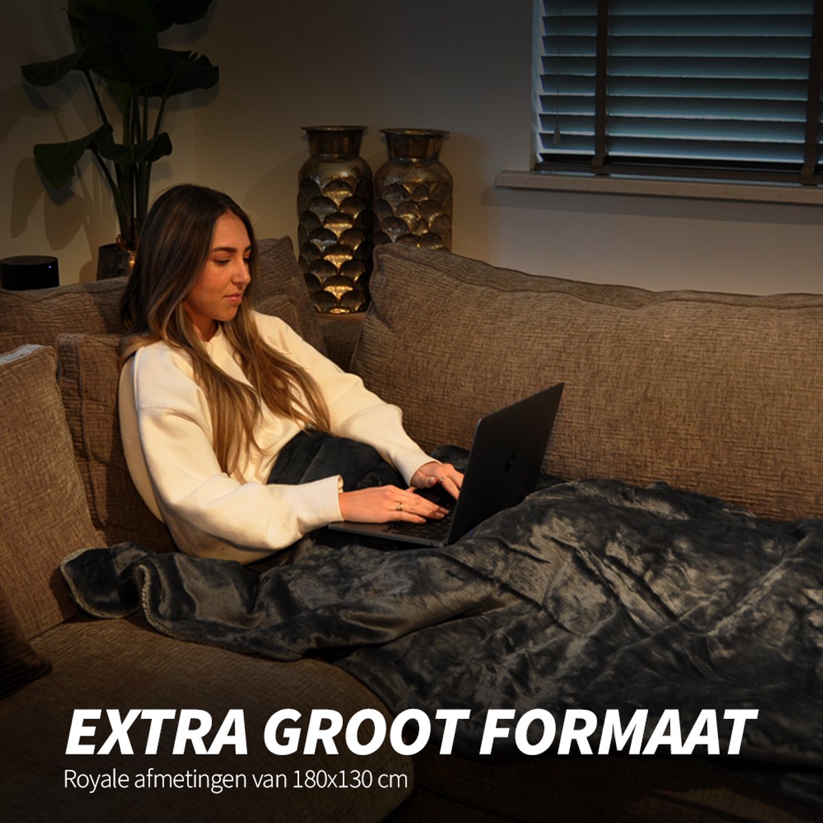 FlowMotion Luxe XL Elektrische Warmtedeken 180x130cm - Grijs/Antraciet - Elektrische Deken met 9 Warmtestanden - Bovendeken met Timer – Verwarmde Deken 160W – Fleece Verwarmingsdeken – foto 7